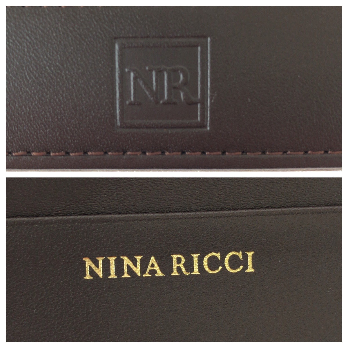 22528
NINA RICCI Brown Khaki Gold Hardware Leather Bi-fold Wallet Compact Wallet Women's ABP1