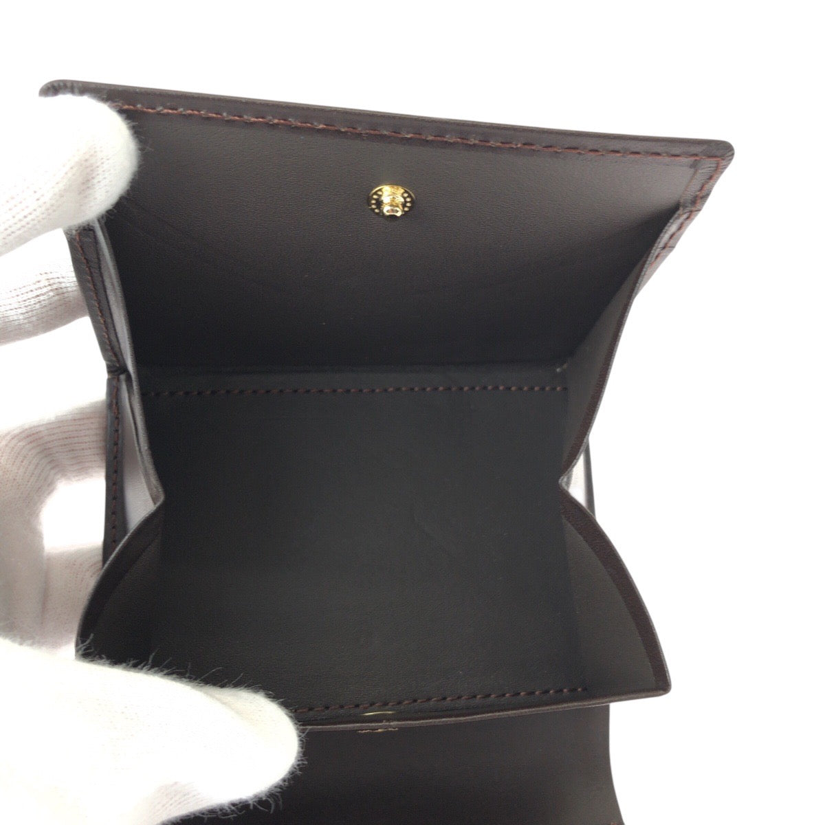 22528
NINA RICCI Brown Khaki Gold Hardware Leather Bi-fold Wallet Compact Wallet Women's ABP1
