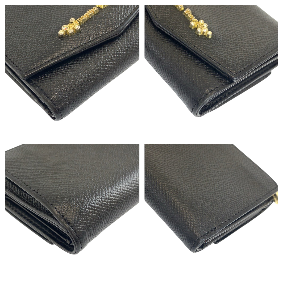 22529
Samantha Thavasa サマンサタバサ ビジュー ブラック 黒 ゴールド金具 レザー 折財布 コンパクトウォレット レディース ABP1