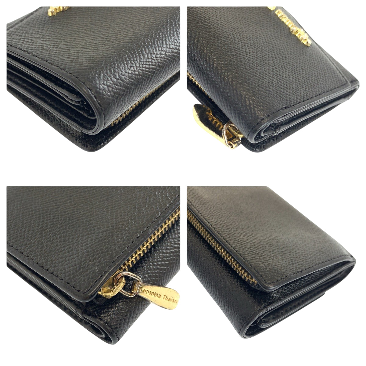 22529
Samantha Thavasa サマンサタバサ ビジュー ブラック 黒 ゴールド金具 レザー 折財布 コンパクトウォレット レディース ABP1