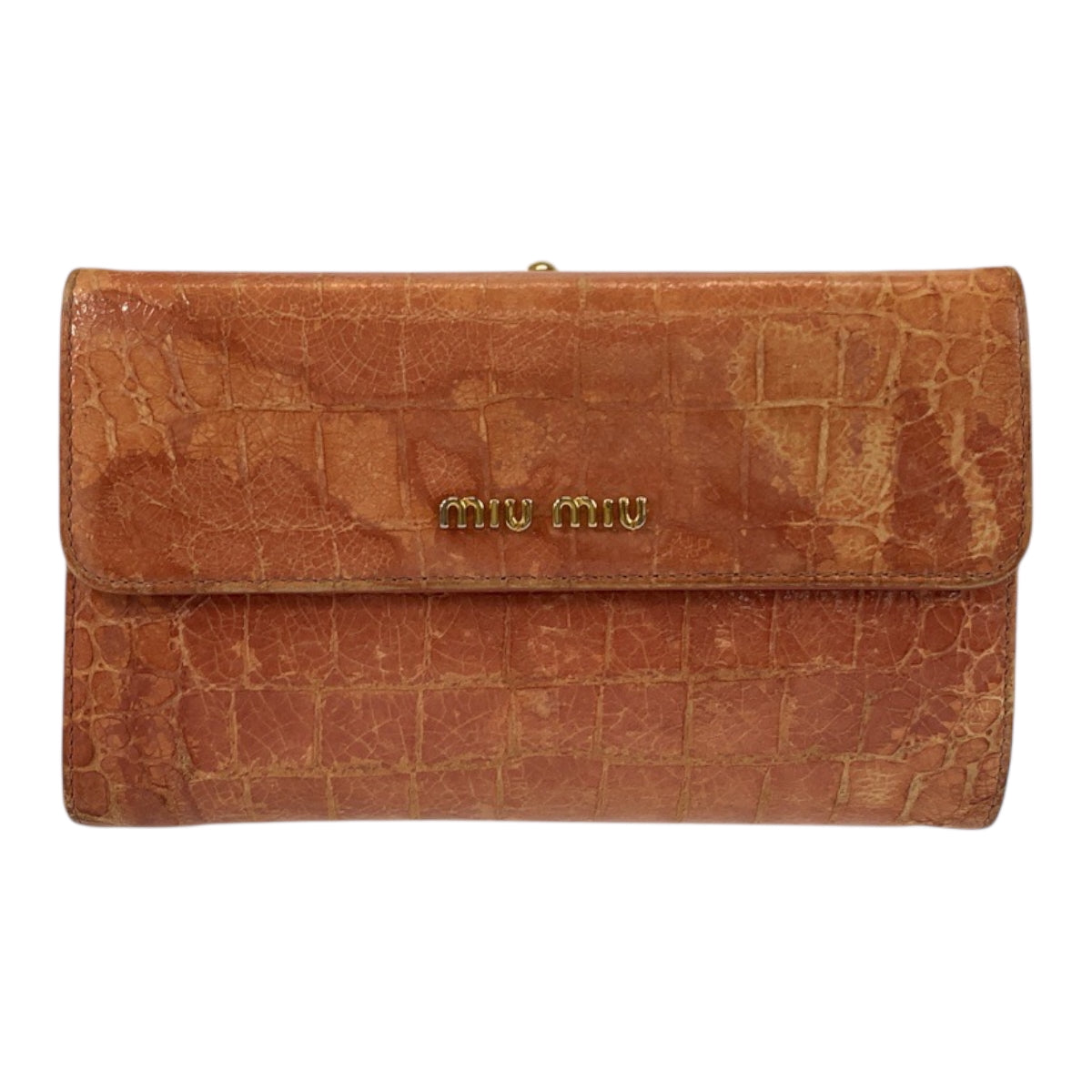 22531
MIUMIU Embossed Pink Beige Gold Hardware Leather 107 Folded Wallet Compact Wallet Women's AB2