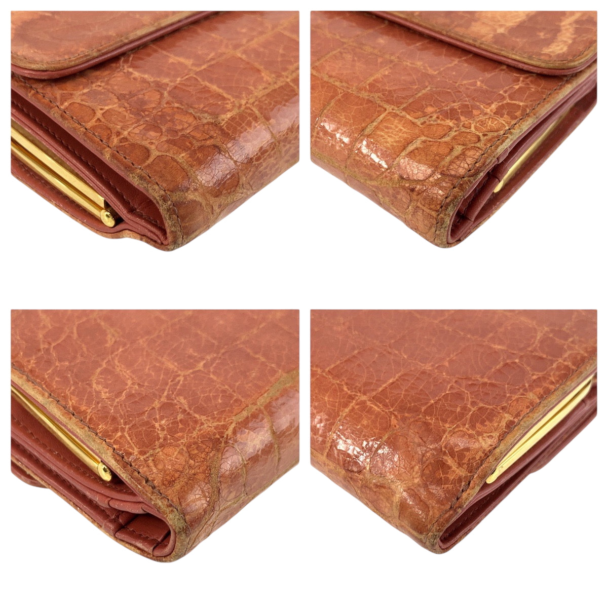 22531
MIUMIU Embossed Pink Beige Gold Hardware Leather 107 Folded Wallet Compact Wallet Women's AB2