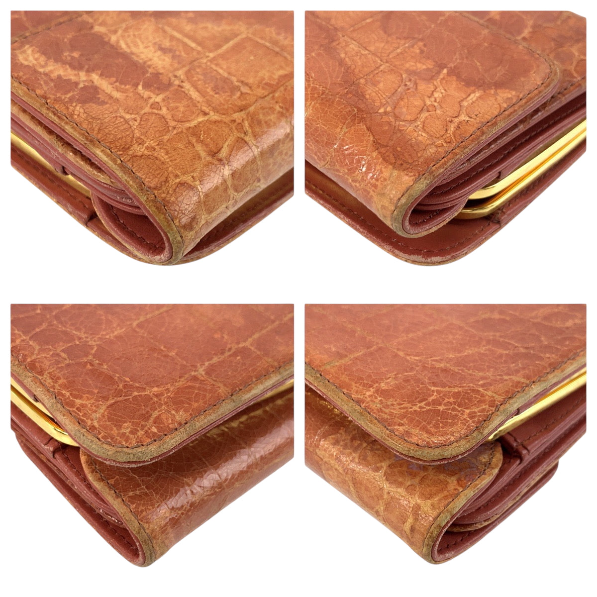 22531
MIUMIU Embossed Pink Beige Gold Hardware Leather 107 Folded Wallet Compact Wallet Women's AB2