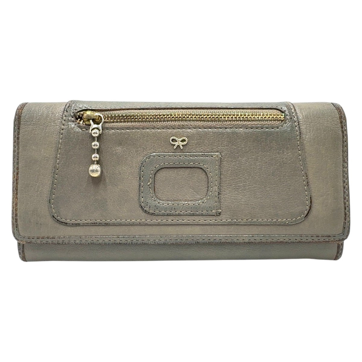 22533
Anya Hindmarch Khaki Gold Hardware Leather Long Wallet for Women B1