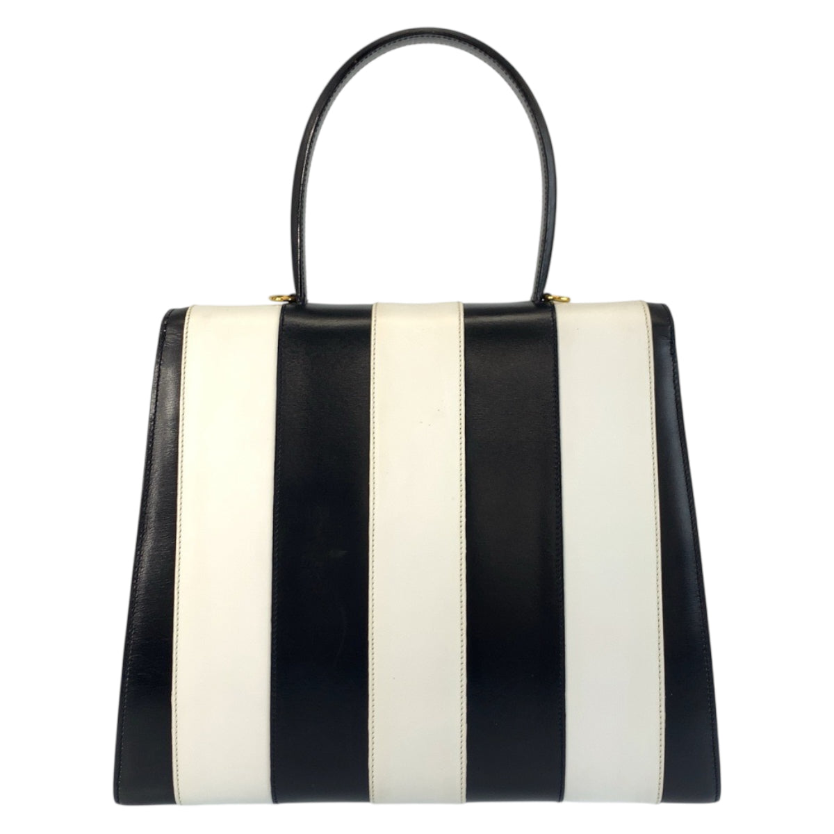 22535
CELINE セリーヌ ヴィンテージ ターンロック ストライプ ホワイト ブラック ゴールド金具 レザー F/02 ハンドバッグ レディース AB90