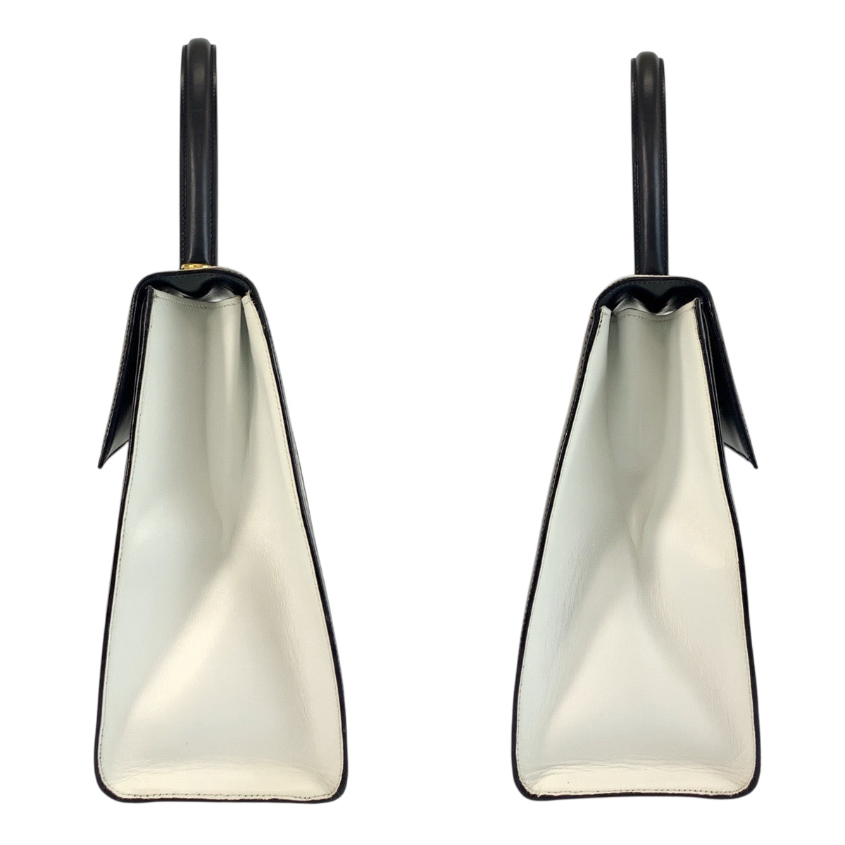 22535
CELINE セリーヌ ヴィンテージ ターンロック ストライプ ホワイト ブラック ゴールド金具 レザー F/02 ハンドバッグ レディース AB90