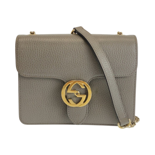 22536
GUCCI グッチ インターロッキング グレー ゴールド金具 レザー 510304 ショルダーバッグ チェーンショルダーバッグ レディース ABP56