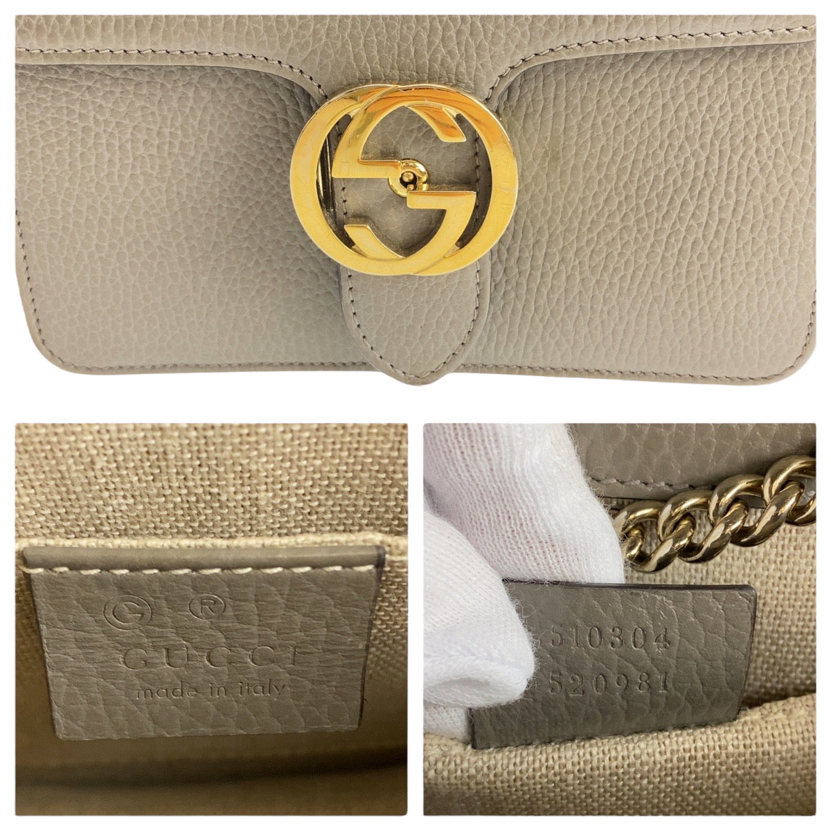 22536
GUCCI グッチ インターロッキング グレー ゴールド金具 レザー 510304 ショルダーバッグ チェーンショルダーバッグ レディース ABP56