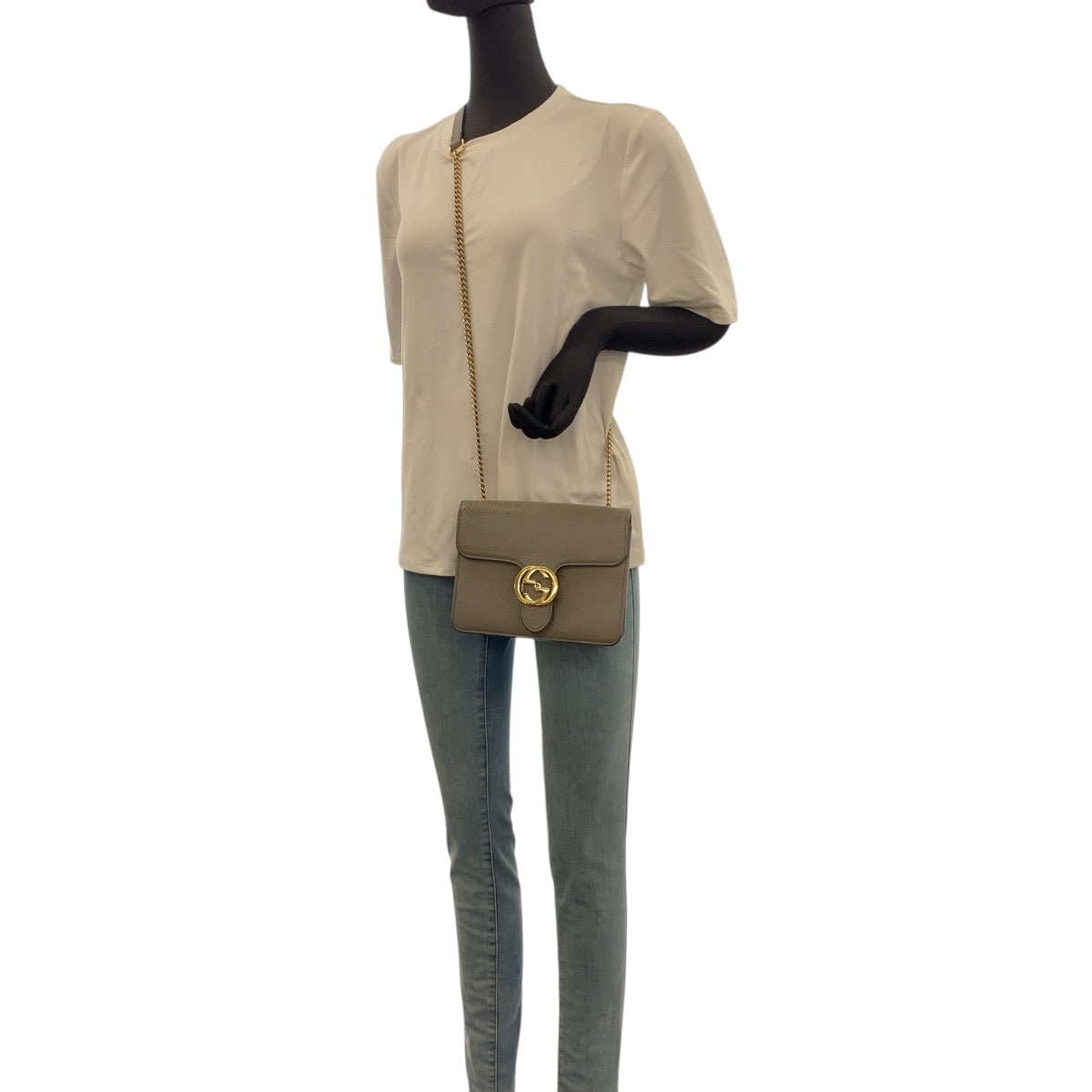 22536
GUCCI グッチ インターロッキング グレー ゴールド金具 レザー 510304 ショルダーバッグ チェーンショルダーバッグ レディース ABP56