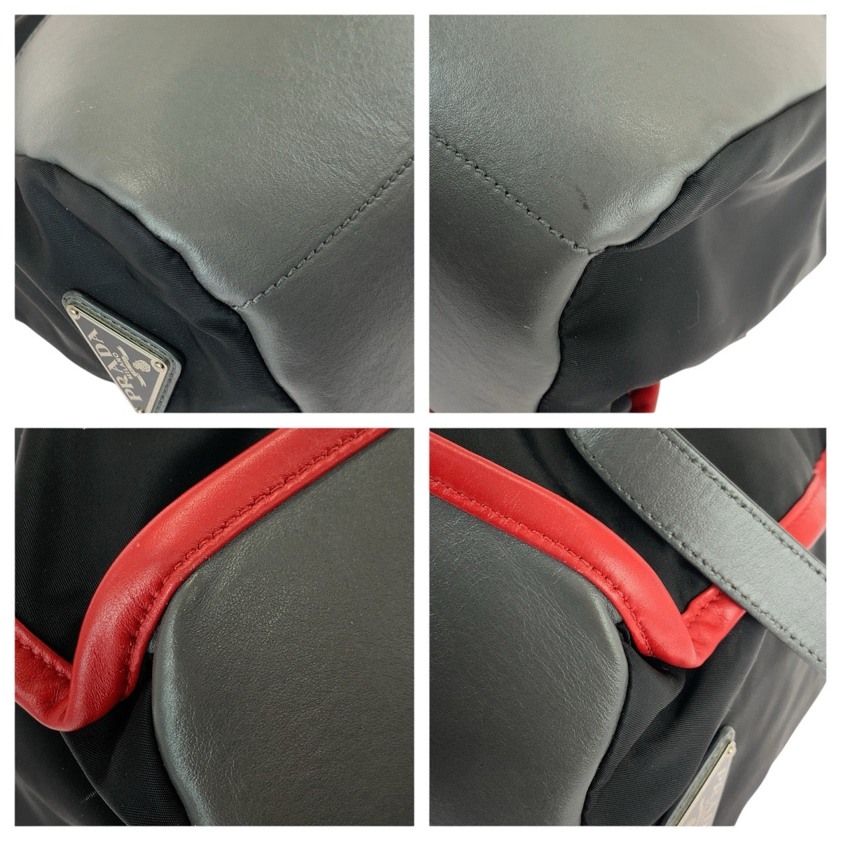 22538
PRADA プラダ テスート 三角ロゴプレート 2way ブラック レッド グレー シルバー金具 ナイロン / レザー リュック・デイパック バックパック トートバッグ メンズ ABP70