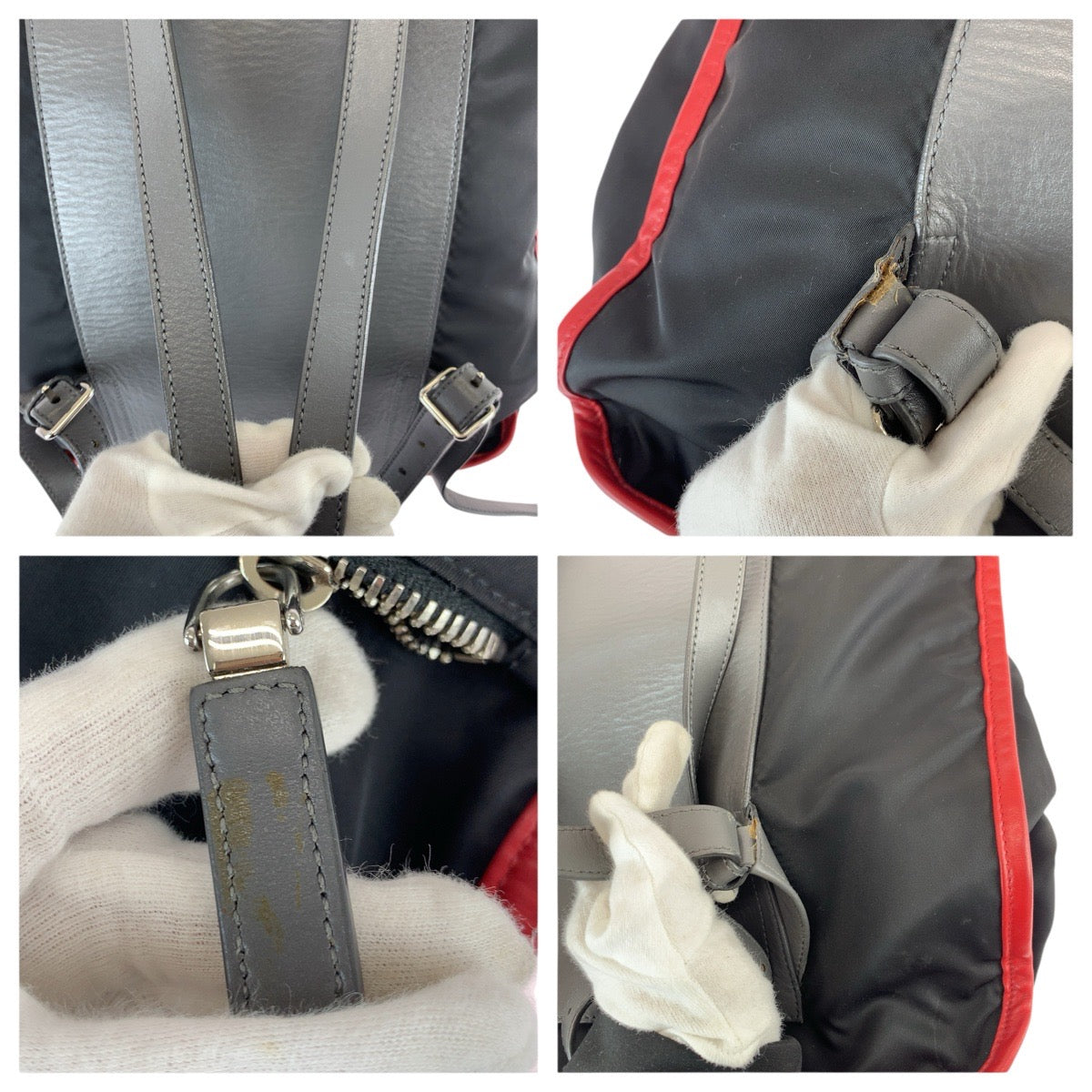 22538
PRADA プラダ テスート 三角ロゴプレート 2way ブラック レッド グレー シルバー金具 ナイロン / レザー リュック・デイパック バックパック トートバッグ メンズ ABP70