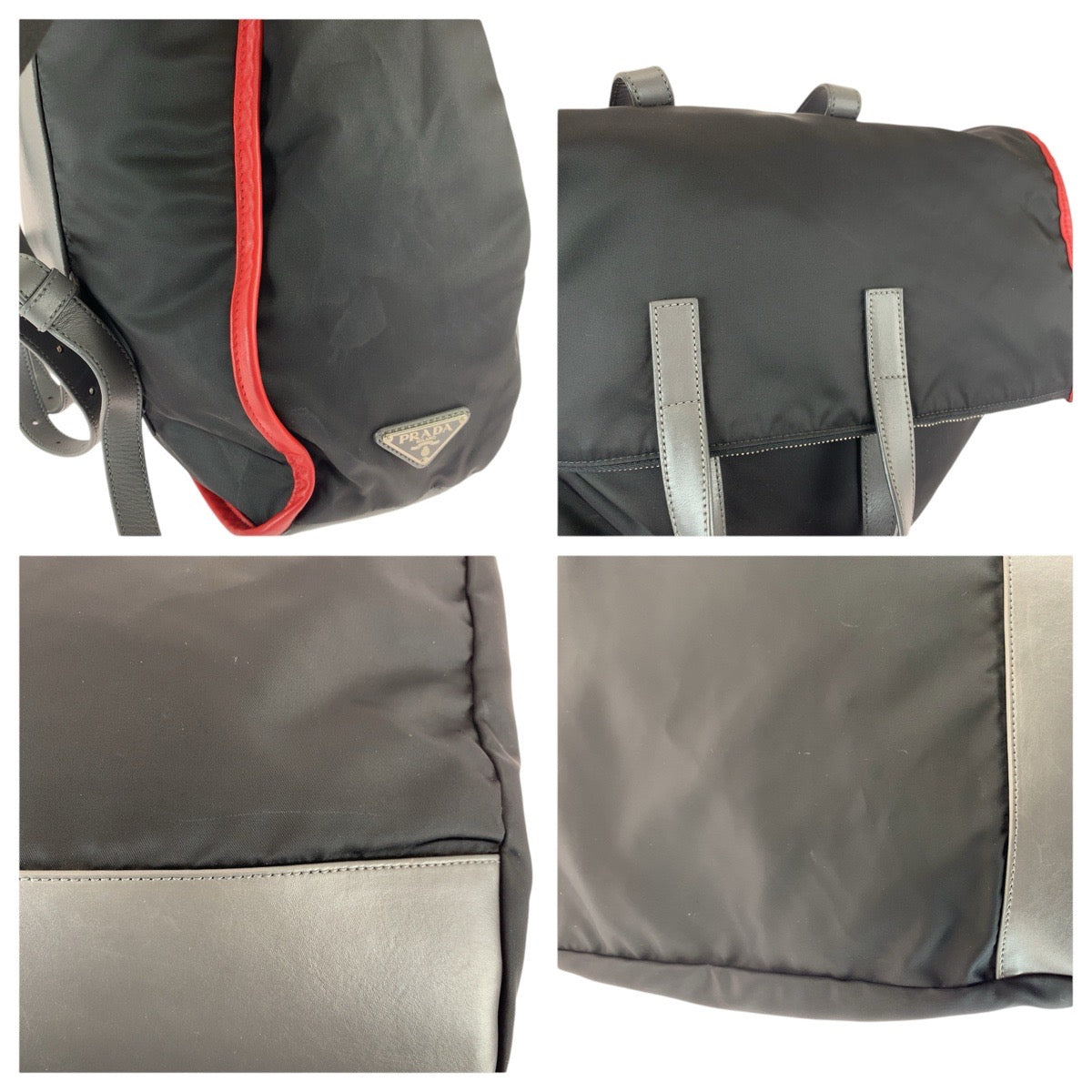 22538
PRADA プラダ テスート 三角ロゴプレート 2way ブラック レッド グレー シルバー金具 ナイロン / レザー リュック・デイパック バックパック トートバッグ メンズ ABP70