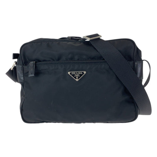 22545
PRADA プラダ テスート 三角ロゴプレート ブラック 黒 シルバー金具 ナイロン ショルダーバック メッセンジャーバッグ レディース ABP38