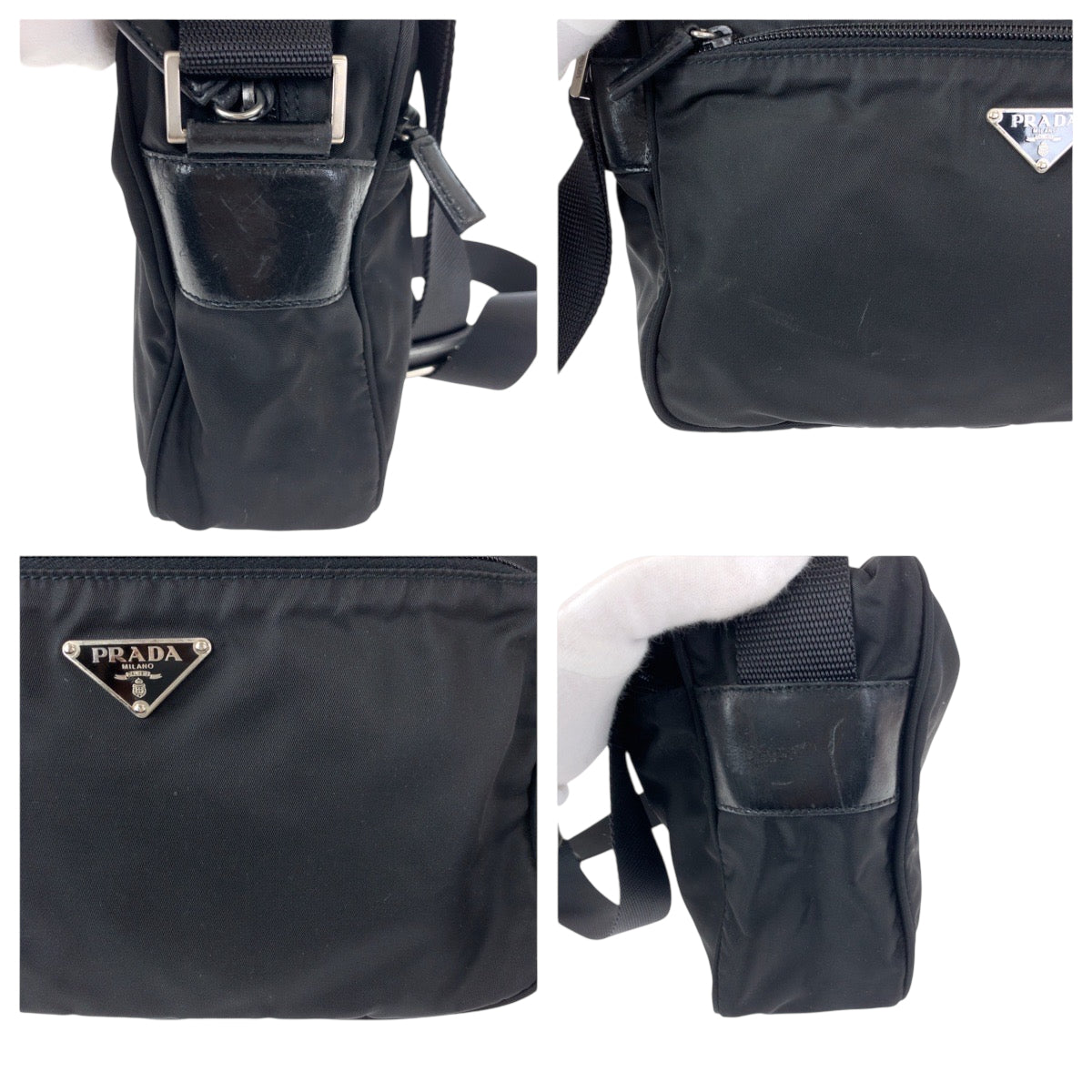 22545
PRADA プラダ テスート 三角ロゴプレート ブラック 黒 シルバー金具 ナイロン ショルダーバック メッセンジャーバッグ レディース ABP38
