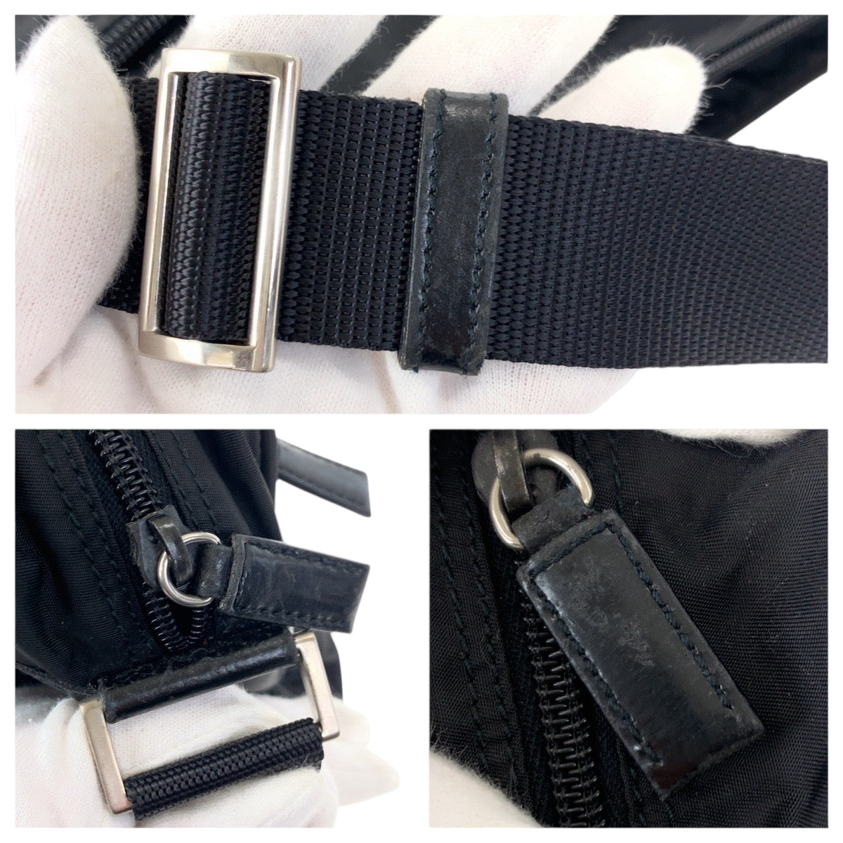 22545
PRADA プラダ テスート 三角ロゴプレート ブラック 黒 シルバー金具 ナイロン ショルダーバック メッセンジャーバッグ レディース ABP38