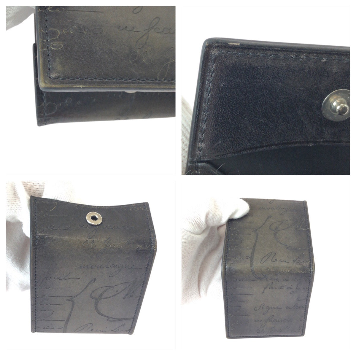 22549
Berluti Calligraphy Origin Scritto Leather Coin Purse Black Silver Hardware Leather Coin Case Men's A32