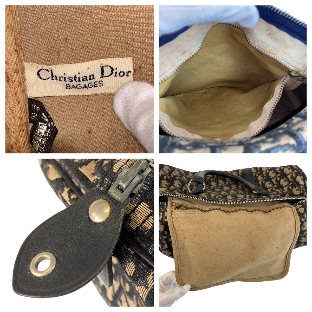 22550
Christian Dior クリスチャンディオール ヴィンテージ トロッター ネイビー シルバー金具 キャンバス / レザー ハンドバッグ ボストンバッグ レディース AB38