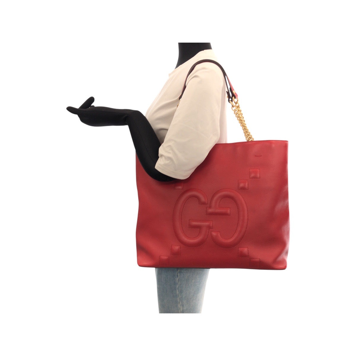 22567
GUCCI グッチ GGエンボス アポロトート レッド ゴールド金具 レザー 453561 トートバッグ ショルダーバッグ レディース A120