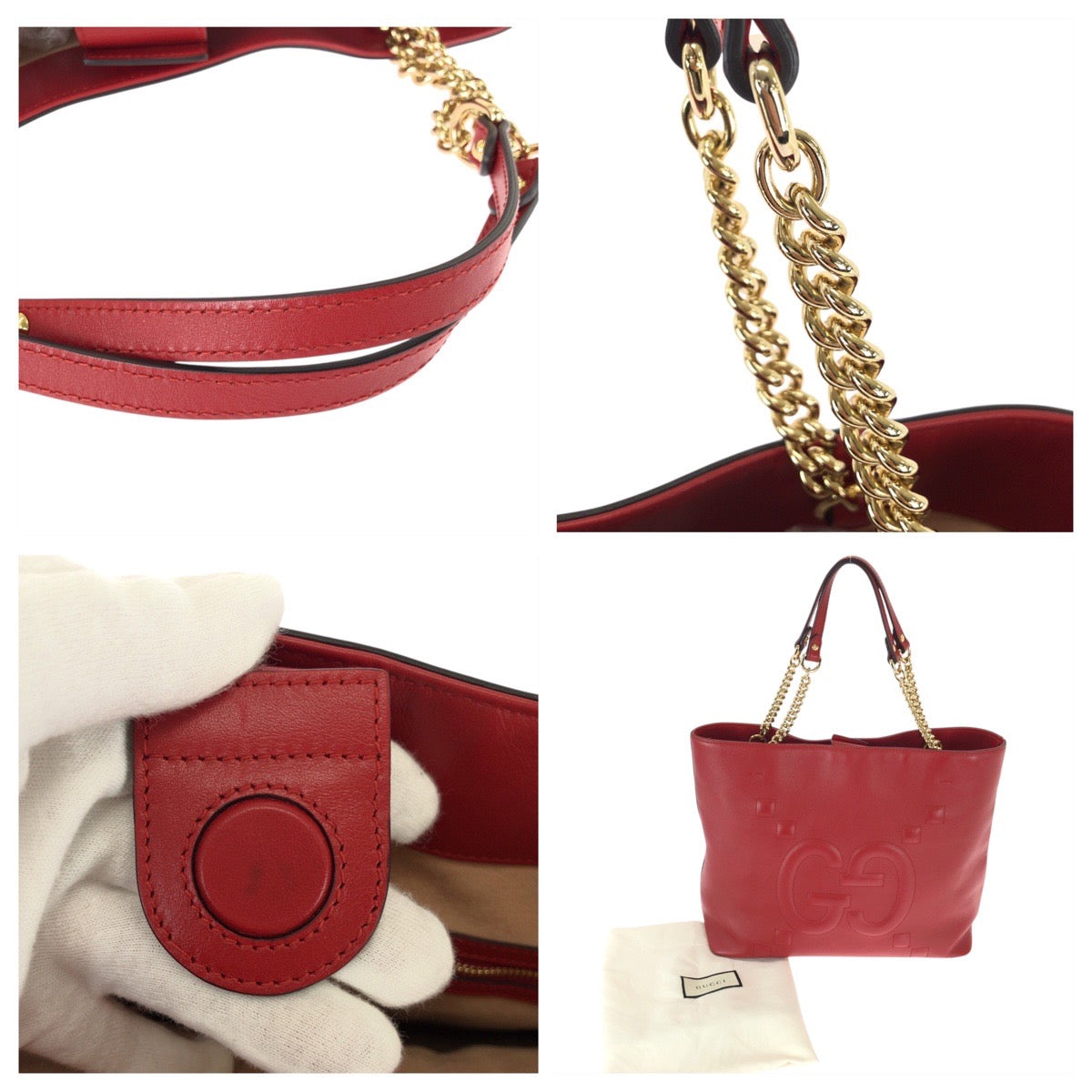 22567
GUCCI グッチ GGエンボス アポロトート レッド ゴールド金具 レザー 453561 トートバッグ ショルダーバッグ レディース A120