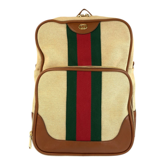 22570
GUCCI グッチ シェリーライン ベージュ ブラウン ゴールド金具 キャンバス / レザー 575063 バックパック デイパック 男女兼用 レディース ABP100