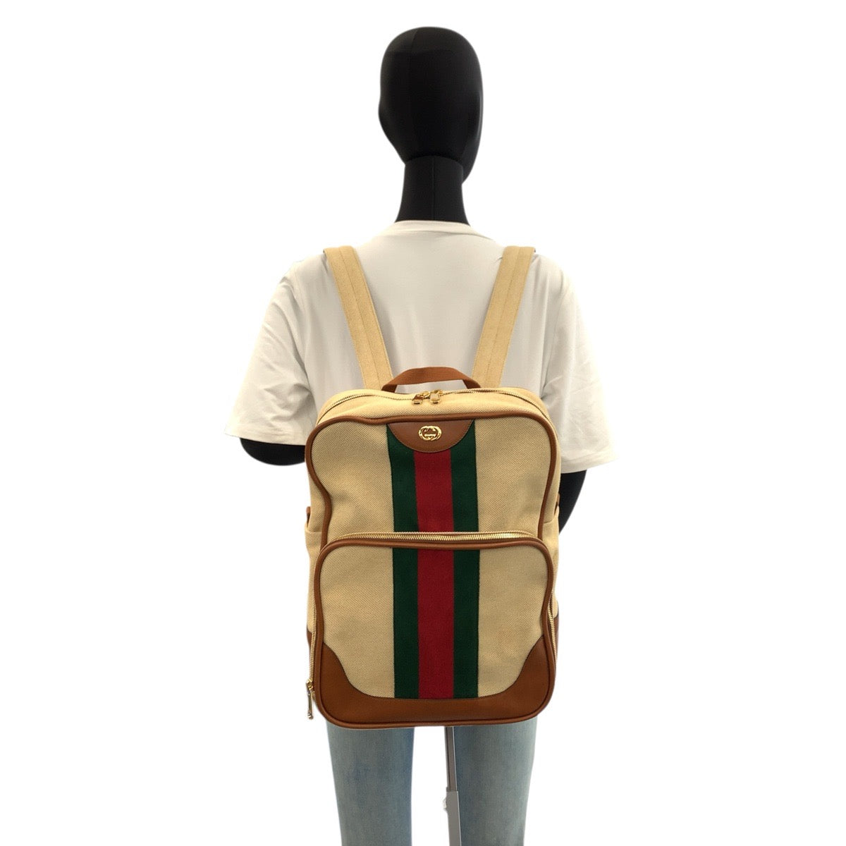 22570
GUCCI グッチ シェリーライン ベージュ ブラウン ゴールド金具 キャンバス / レザー 575063 バックパック デイパック 男女兼用 レディース ABP100