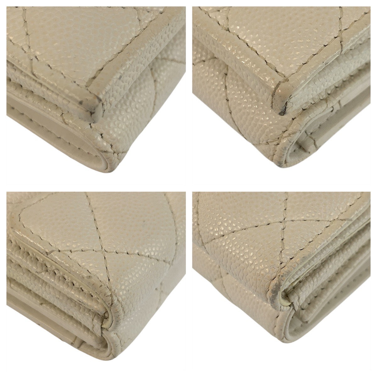 22572
CHANEL シャネル マトラッセ ココマーク ホワイト ゴールド金具 レザー 三つ折り財布 折財布 コンパクトウォレット レディース ABP70