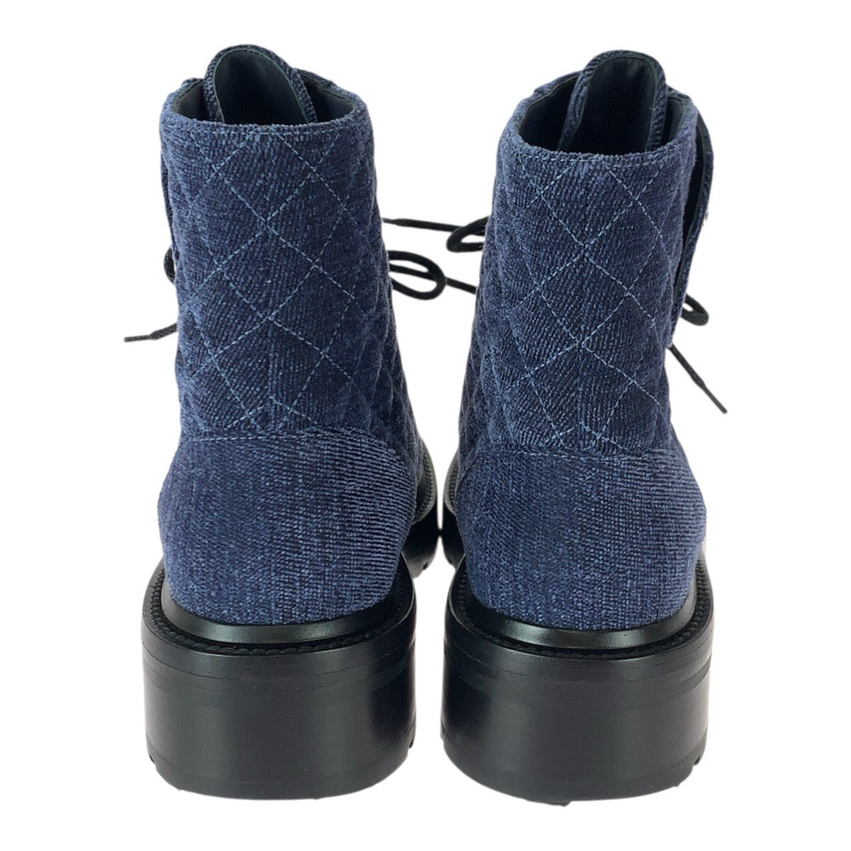 22579
CHANEL シャネル マトラッセ ココマーク サイズ38C ネイビー ブラック ゴールド金具 ベルベット / レザー G36424 ブーツ ショートブーツ レディース A110