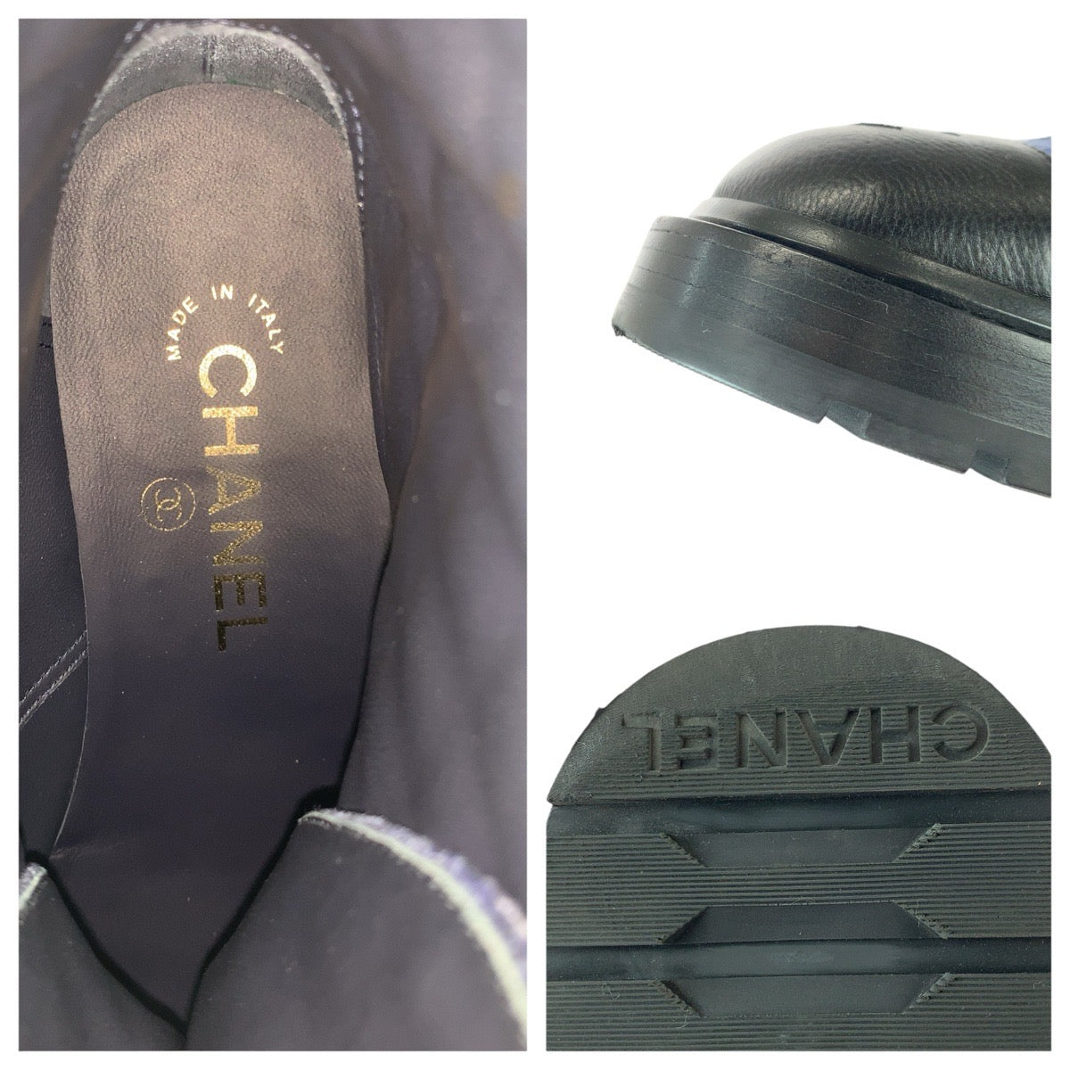 22579
CHANEL シャネル マトラッセ ココマーク サイズ38C ネイビー ブラック ゴールド金具 ベルベット / レザー G36424 ブーツ ショートブーツ レディース A110