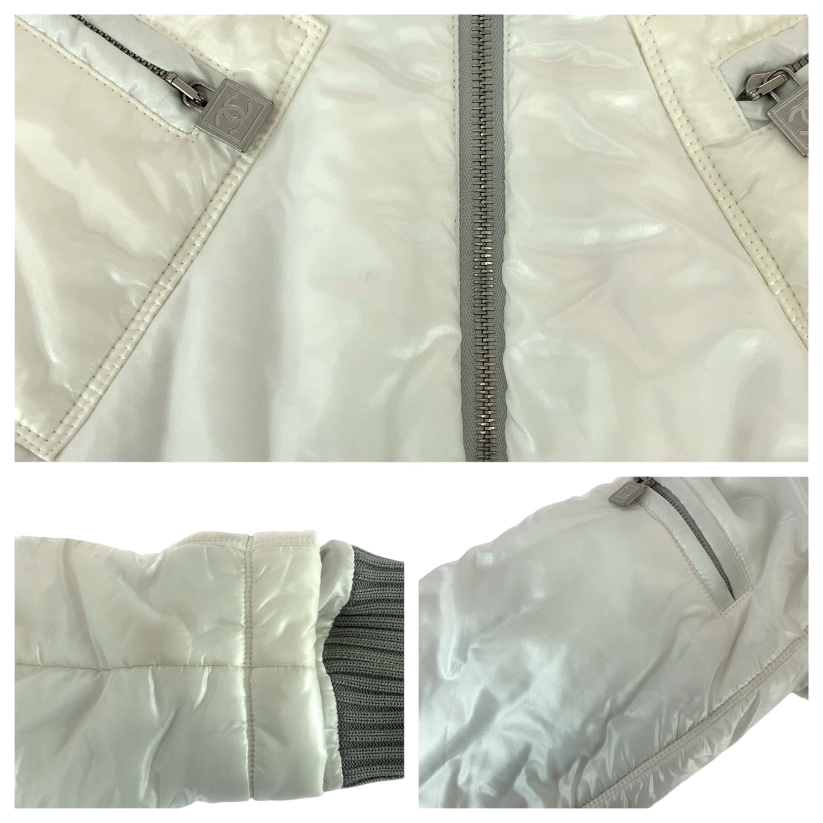 22580
CHANEL シャネル ココマーク サイズ44 ホワイト グレー シルバー金具 ナイロン P21850V13361 ダウンジャケット アウター ナイロンジャケット メンズ ABP100