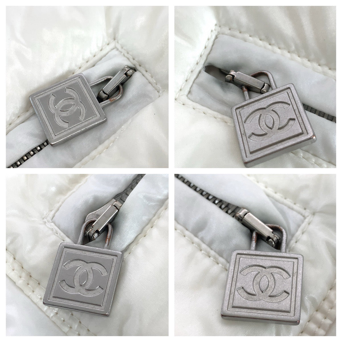 22580
CHANEL シャネル ココマーク サイズ44 ホワイト グレー シルバー金具 ナイロン P21850V13361 ダウンジャケット アウター ナイロンジャケット メンズ ABP100