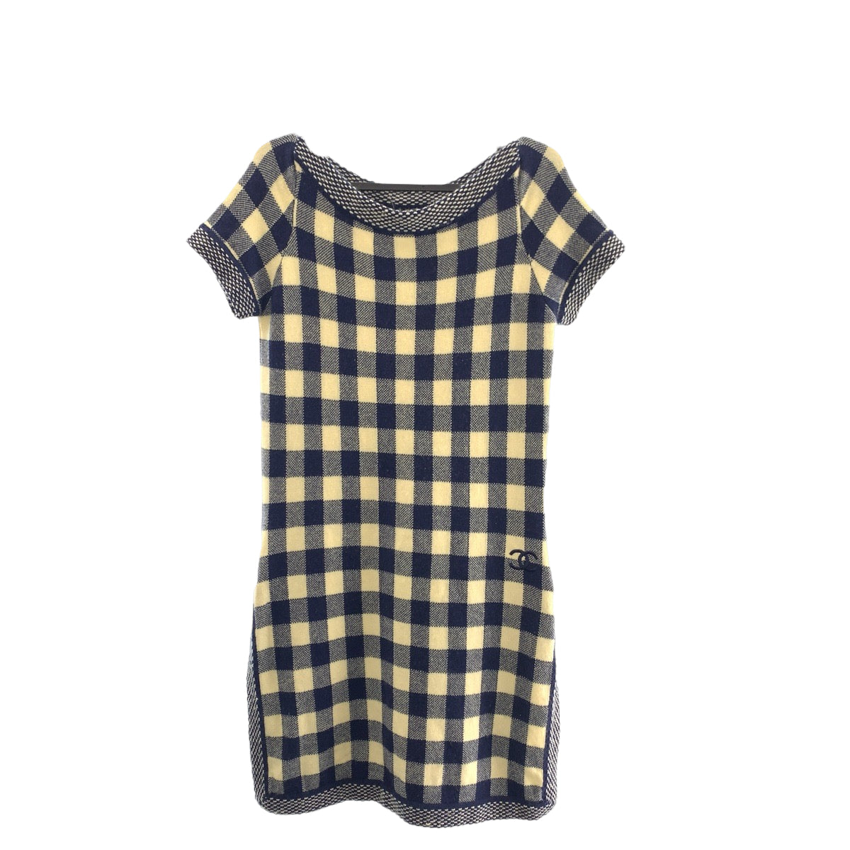 22582
CHANEL シャネル ココマーク チェック サイズ 38 ネイビー オフホワイト カシミヤ P40300K02908 ワンピース ニットワンピース スカート レディース A80