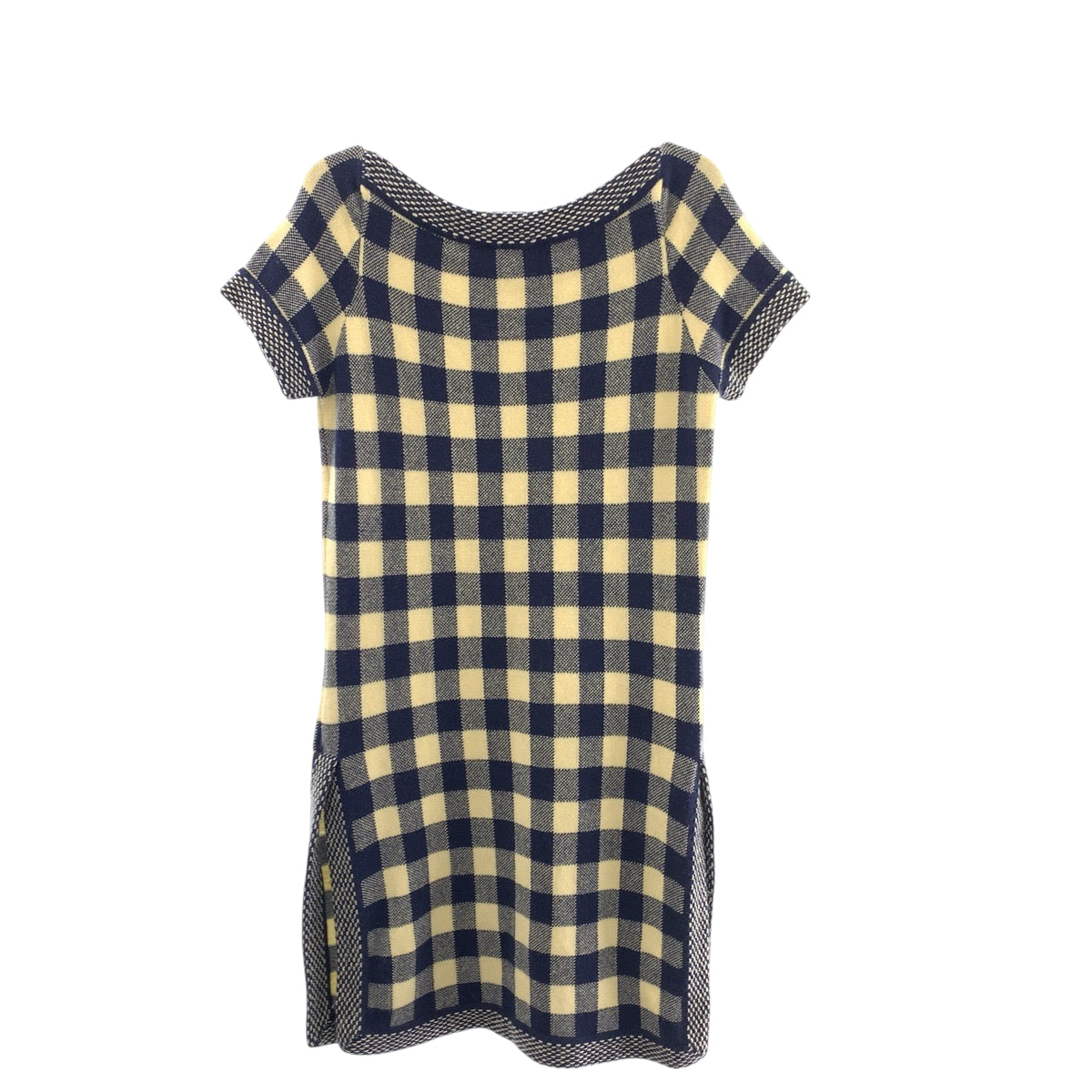 22582
CHANEL シャネル ココマーク チェック サイズ 38 ネイビー オフホワイト カシミヤ P40300K02908 ワンピース ニットワンピース スカート レディース A80