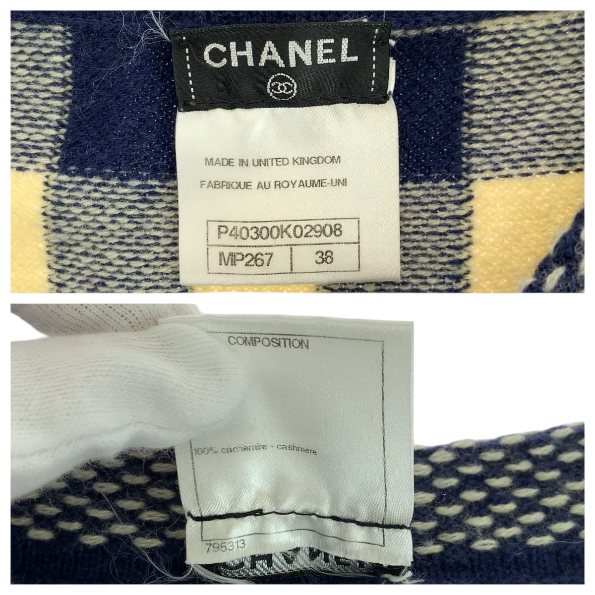 22582
CHANEL シャネル ココマーク チェック サイズ 38 ネイビー オフホワイト カシミヤ P40300K02908 ワンピース ニットワンピース スカート レディース A80