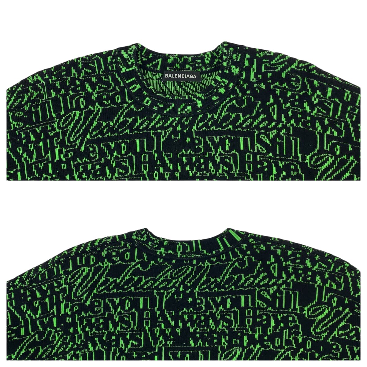 22584
BALENCIAGA バレンシアガ スローガン ジャガード オーバーサイズニット サイズXS グリーン ブラック ウール / ポリアミド 583085 T1532 セーター ニット 長袖 メンズ ABP50