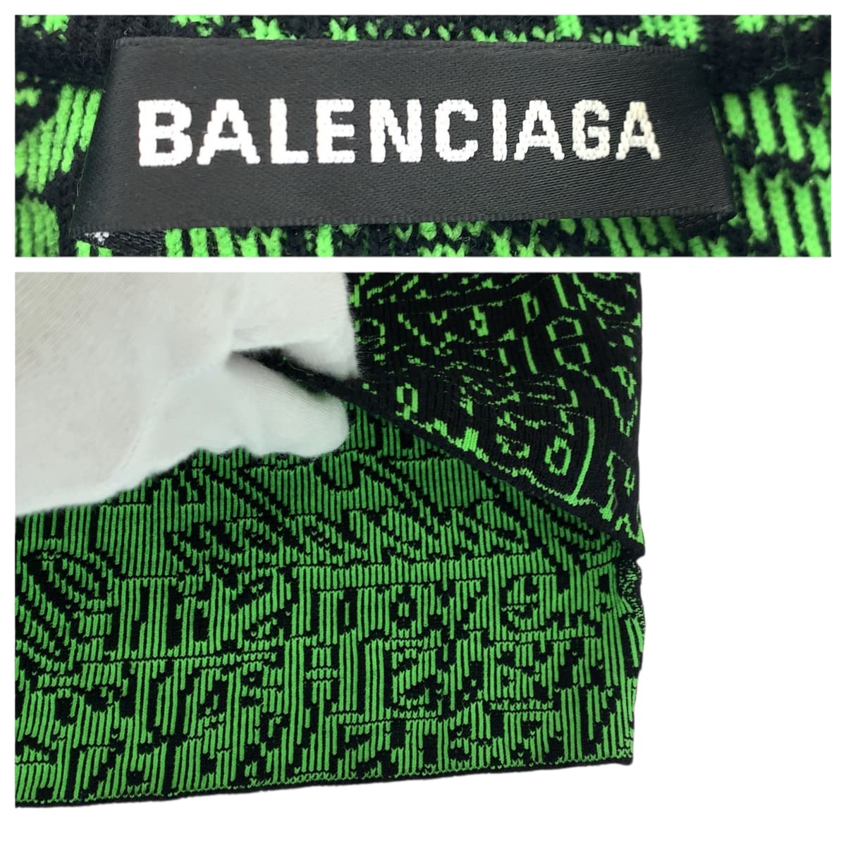 22584
BALENCIAGA バレンシアガ スローガン ジャガード オーバーサイズニット サイズXS グリーン ブラック ウール / ポリアミド 583085 T1532 セーター ニット 長袖 メンズ ABP50