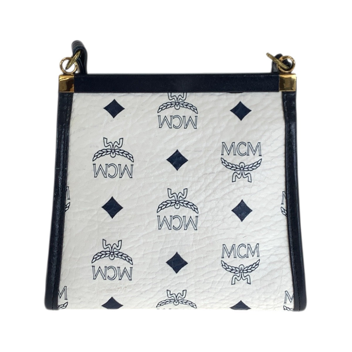 22586
MCM エム シー エム ヴィセトス ホワイト ネイビー ゴールド金具 レザー ショルダーバッグ ポシェット レディース ABP30