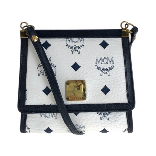22586
MCM エム シー エム ヴィセトス ホワイト ネイビー ゴールド金具 レザー ショルダーバッグ ポシェット レディース ABP30