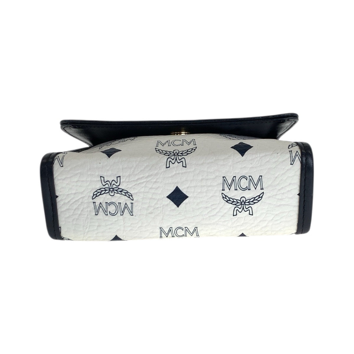 22586
MCM エム シー エム ヴィセトス ホワイト ネイビー ゴールド金具 レザー ショルダーバッグ ポシェット レディース ABP30