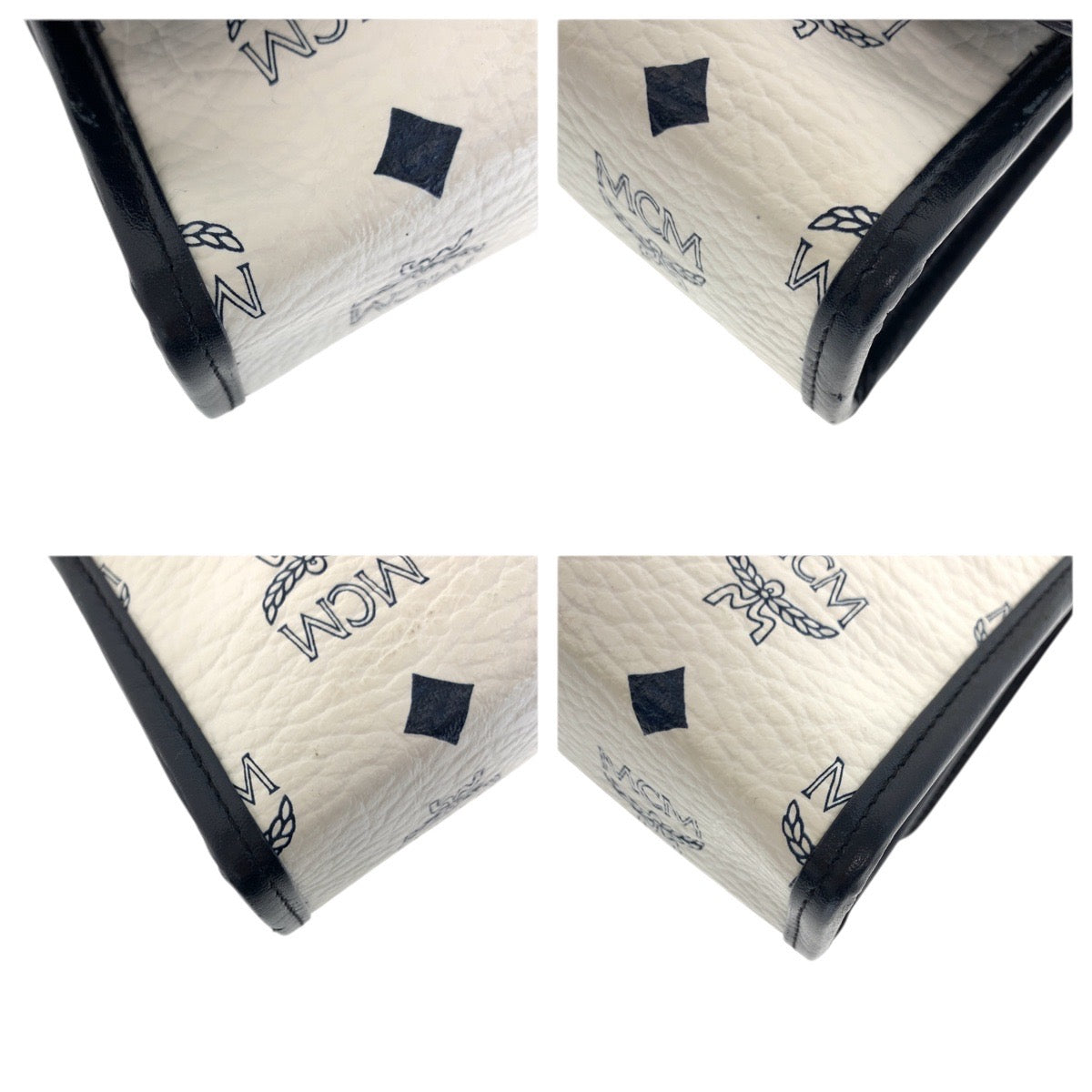 22586
MCM エム シー エム ヴィセトス ホワイト ネイビー ゴールド金具 レザー ショルダーバッグ ポシェット レディース ABP30