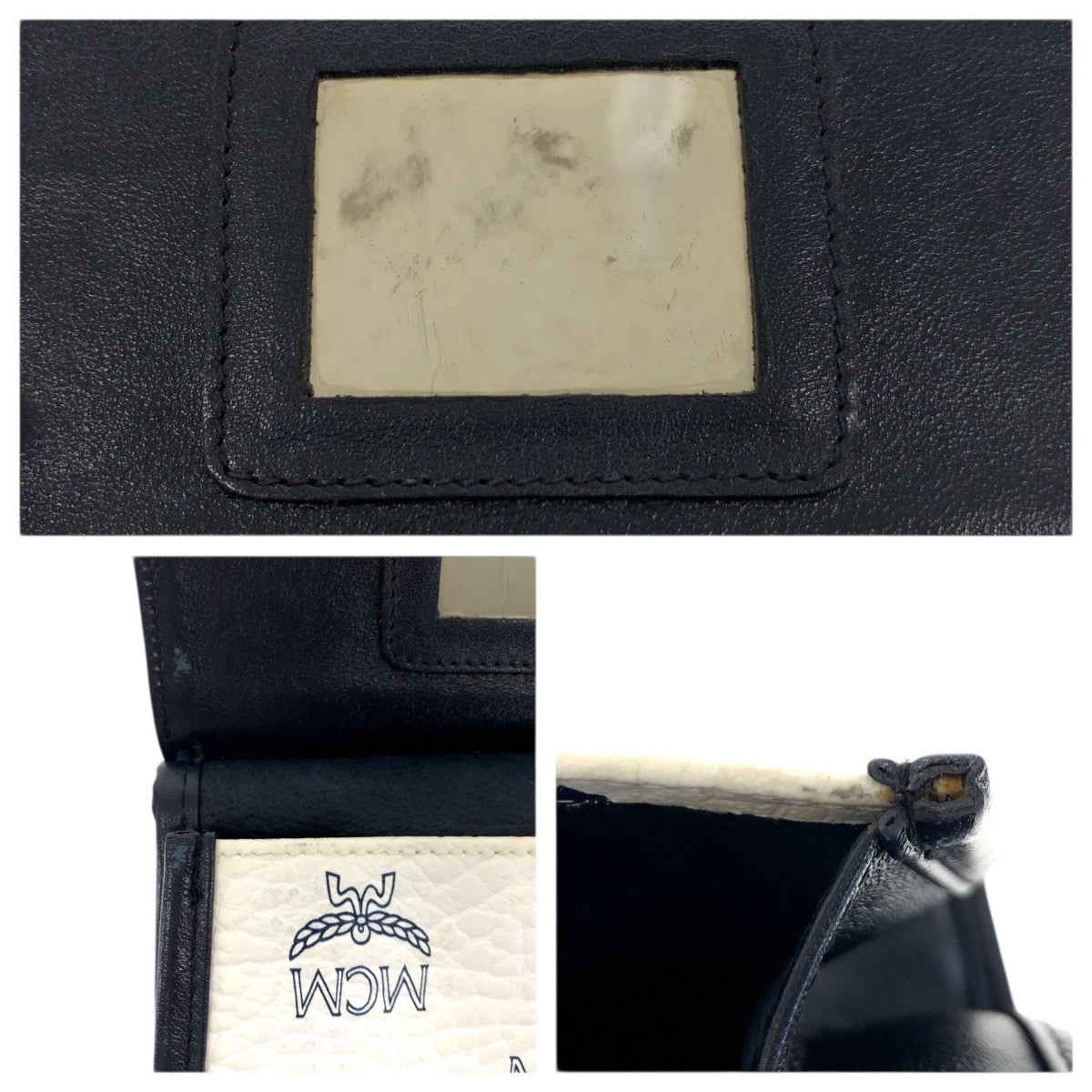 22586
MCM エム シー エム ヴィセトス ホワイト ネイビー ゴールド金具 レザー ショルダーバッグ ポシェット レディース ABP30