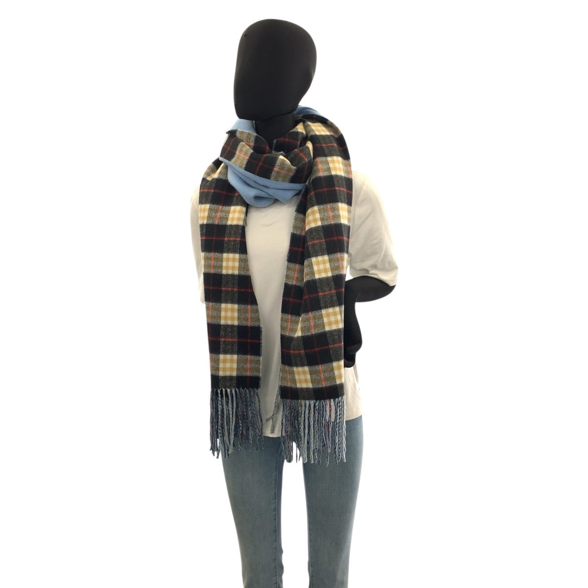 22589
BURBERRY Checkered Blue Multicolor Cashmere 8007292 Scarf Stole Unisex Women's A35