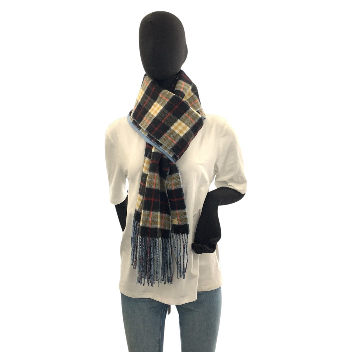 22589
BURBERRY Checkered Blue Multicolor Cashmere 8007292 Scarf Stole Unisex Women's A35