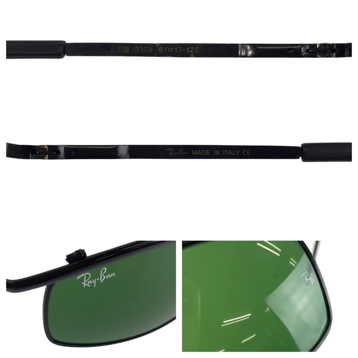 22590
Ray-Ban レイバン ブラック 黒 グリーン プラスチック RB3339 61□17-125 サングラス スクエア メンズ ABP14