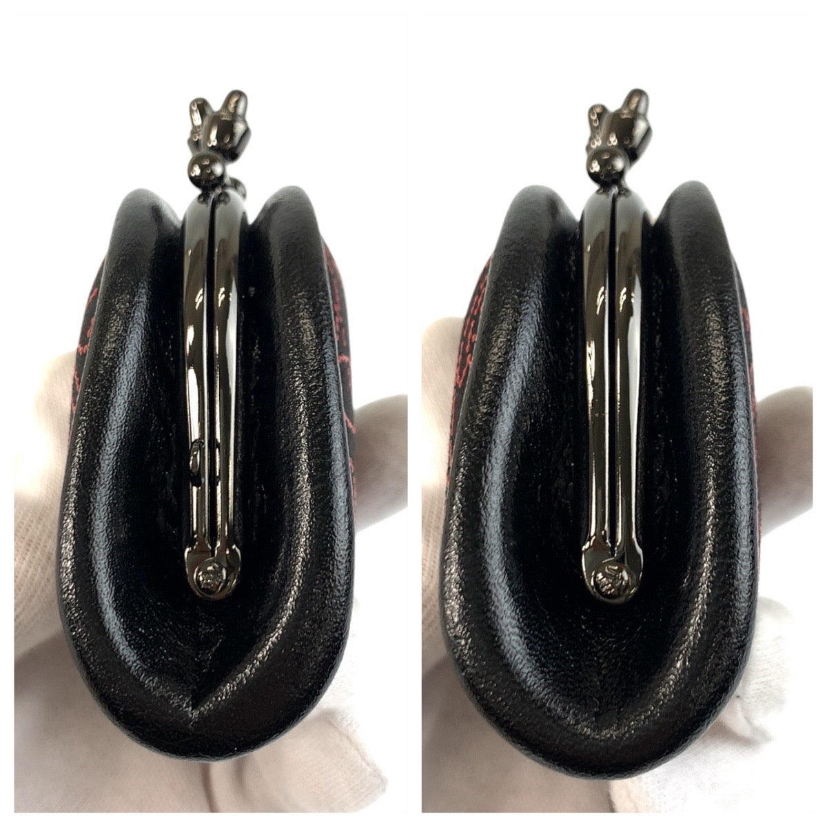 22592
INDENYA 印傳屋 線菊小柄 ブラック 黒 レッド ガンメタ金具 レザー コインケース 小銭入れ レディース A3