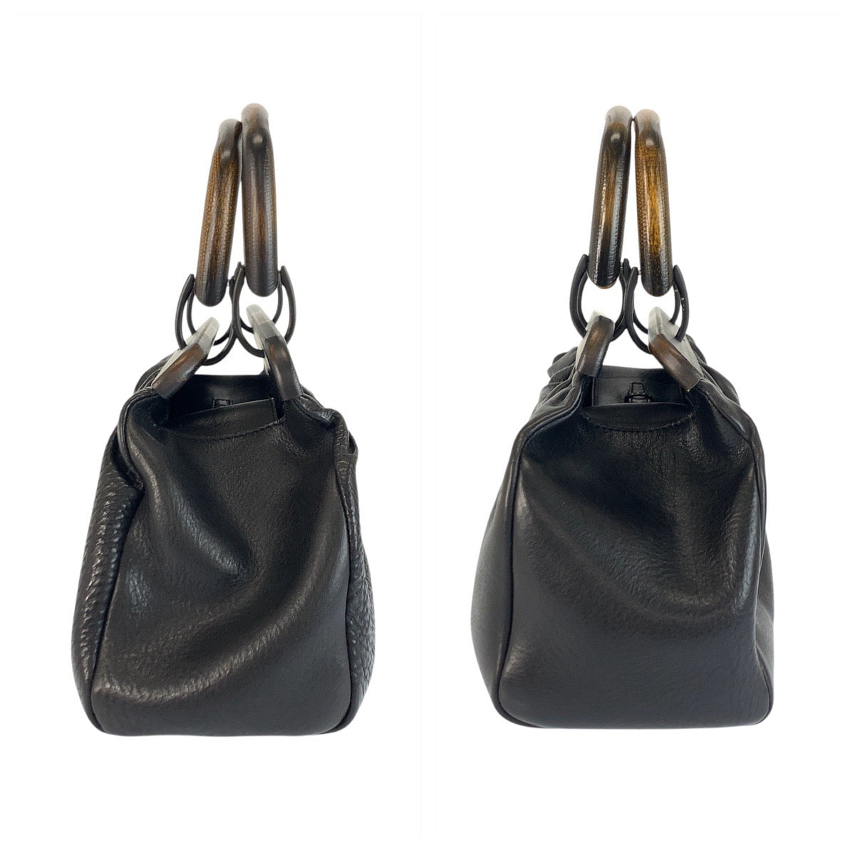 22603
GUCCI グッチ ウッドハンドル ブラック 黒 レザー / ウッド 105377 ハンドバッグ レディース ABP56