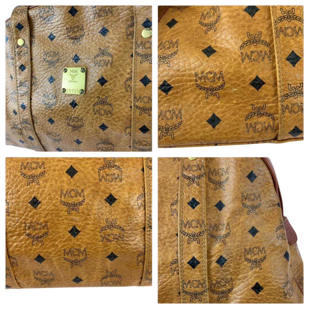 22611
MCM エム シー エム ヴィンテージ ヴィセトス ブラウン キャメル ゴールド金具 PVC / レザー ショルダーバッグ ボストンバッグ レディース AB16