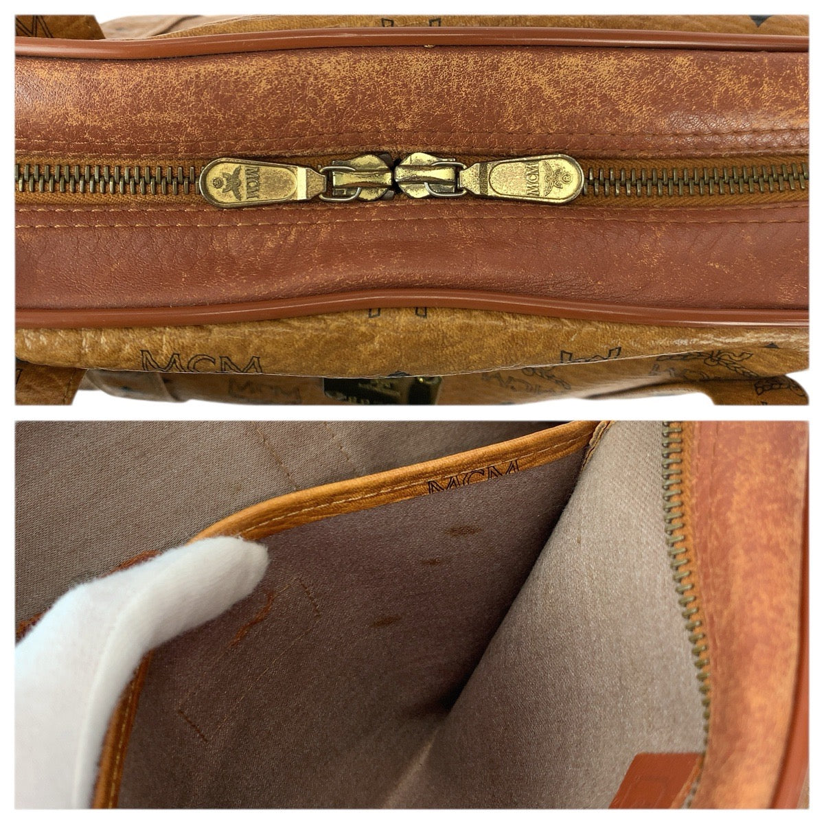 22611
MCM エム シー エム ヴィンテージ ヴィセトス ブラウン キャメル ゴールド金具 PVC / レザー ショルダーバッグ ボストンバッグ レディース AB16