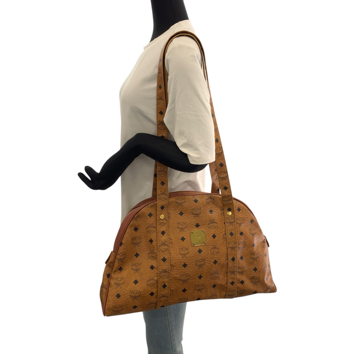 22611
MCM エム シー エム ヴィンテージ ヴィセトス ブラウン キャメル ゴールド金具 PVC / レザー ショルダーバッグ ボストンバッグ レディース AB16