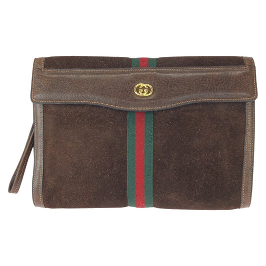 22612
GUCCI グッチ ヴィンテージ オールドグッチ シェリーライン ブラウン ゴールド金具 レザー / スエード クラッチバッグ セカンドバッグ メンズ ABP21