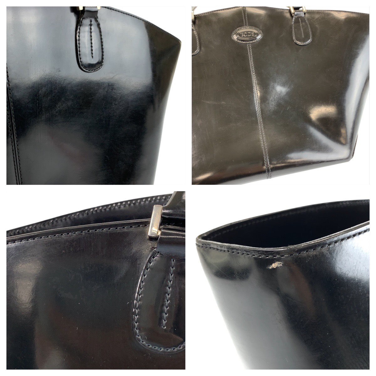 22613
TOD’S トッズ ブラック 黒 レッド シルバー金具 エナメル 8304 トートバッグ ハンドバッグ レディース AB21